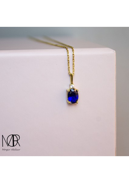 925 Ayar Gümüş Gerçek Pırlantalı Oval Safir Kolye, Kadınlar Için Doğum Günü Hediyesi, Kız Arkadaş Için Özel Gün Hediyesi