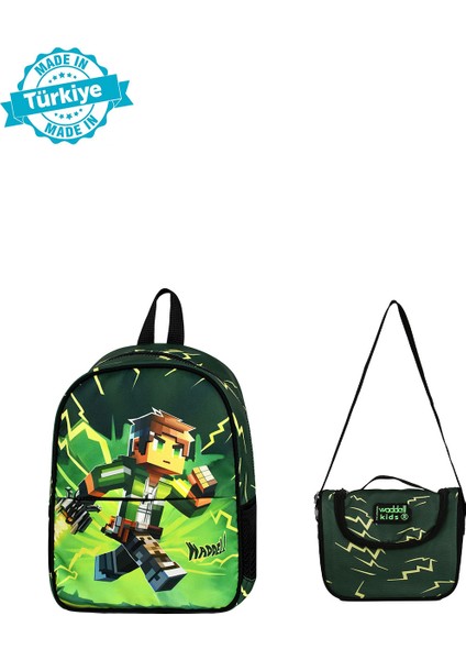 Waddell Lisanslı Maycraft Creeper Temalı Anaokul , Kreş Çantası ısı Yalıtımlı termal beslenme çantası 2li set