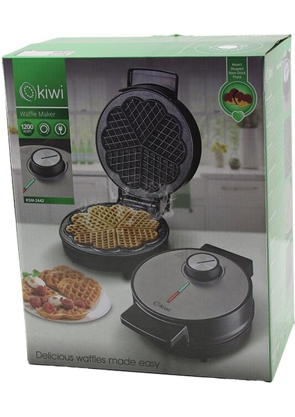Kiwi KSM-2442 Elektrikli Waffle Makinesi 1200W Isı Ayar Anahtarı - Işıklı Isı Gösterge 5-Dilim=kalpy Apışmaz Plaka (5051)
