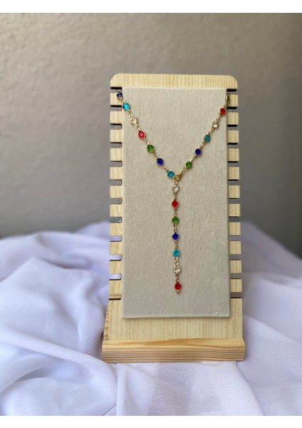 Renkli Damla Detaylı Gold Y Kolye fırsatları