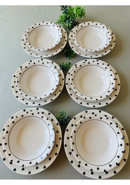 Siyah Kalp Model 12 Parça Modern Yemek Takımı (6 Çorba + 6 Yemek Tabağı) fiyatları