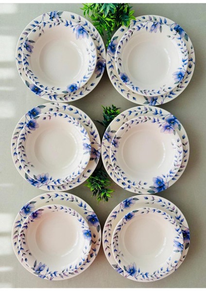 Mor Menekşe Model 12 Parça Modern Yemek Takımı (6 Çorba + 6 Yemek Tabağı) fiyatları