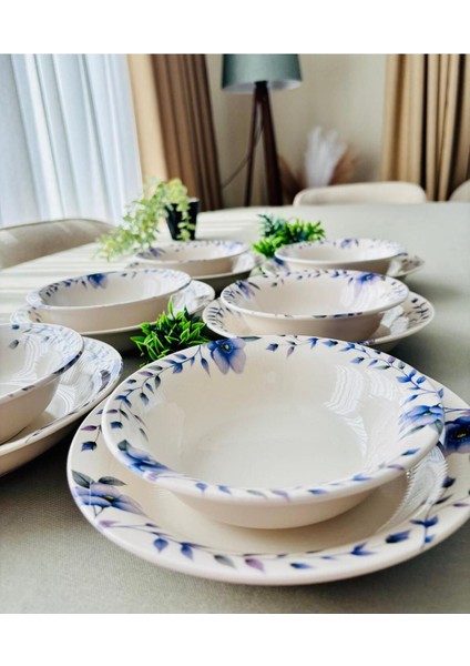 Mor Menekşe Model 12 Parça Modern Yemek Takımı (6 Çorba + 6 Yemek Tabağı) modelleri