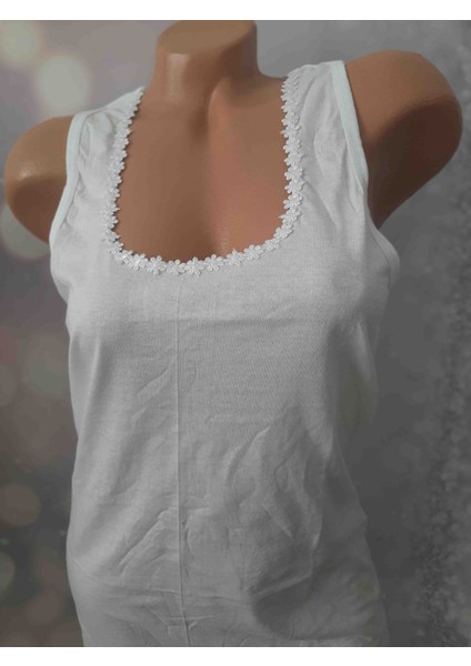 Beyaz Pamuk Yakası Papatyalı Kalın Askılı Rahat Kullanışlı Kadın Atlet fiyatları