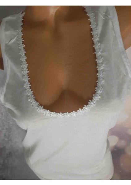 Beyaz Pamuk Yakası Papatyalı Kalın Askılı Rahat Kullanışlı Kadın Atlet fırsatları