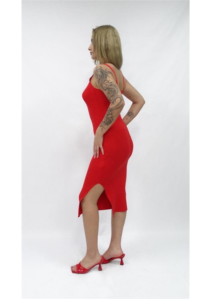 Kadın Askılı Triko Askılı Uzun Boy Yandan Yırtmaçlı Elbise fiyatları