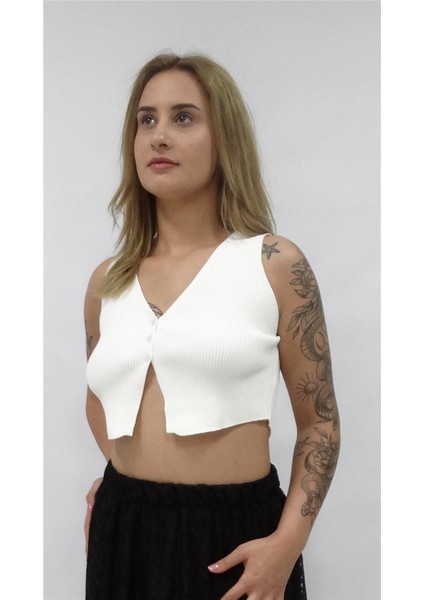 Kadın Üç Düğmeli Lacivert Yelek Büstiyer