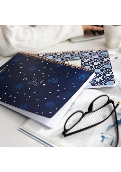 Spiralli Karton Kapak 2 Li Set Çizgili Okul Defteri 80 Yaprak, Ders Programlı Lacivert Kalp fiyatları