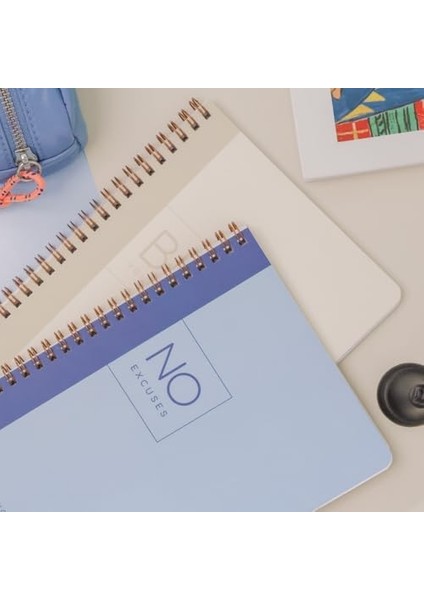 A5 Spiralli Karton Kapak Kareli Okul Defteri 80 Yaprak 2'li Set - Ders Programlı - Lacivert/bej fiyatları