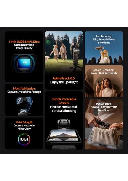 Osmo Pocket 3 - Entegre Kameralı Elde Taşınabilir 3 Eksenli Gimbal Sabitleyici, 12 Mp 1/2,3' Cmos 4K60 Video, Hareketli Ekran Youtube, Tiktok, Video Vlog, Akıllı Telefona Takılabilir, Siyah fiyatları