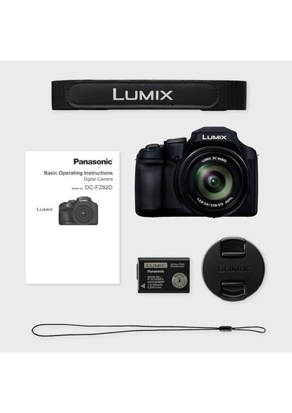 Lumix DC-FZ82DE-K Köprü Kamera, 20-1200 mm F2.8-5.9 Lens, 18.1mp, 4K Video ve Fotoğraf, OLED Canlı Görünüm Bulucu, LCD Dokunmatik Ekran, Usb-C, Siyah modelleri