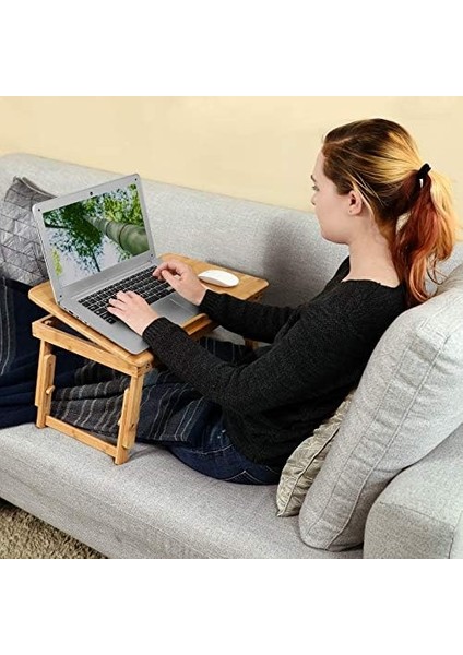 Bambu Dizüstü Bilgisayar Standı, Yükseklik Ayarlanabilir, Yatak Masası, 5 Eğim Açısı, Çekmeceli LLD001 modelleri