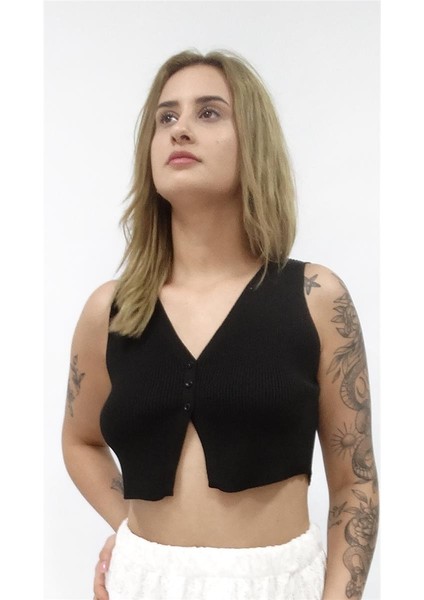 Kadın Üç Düğmeli Lacivert Yelek Büstiyer