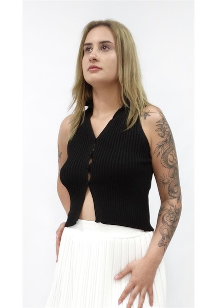 Kadın Yakalı Düğmeli Triko Bluz Beyaz Büstiyer modelleri