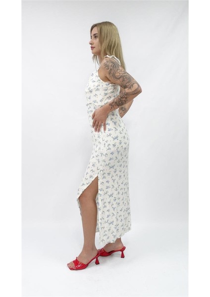 Kadın Ayarlabilir Ip Akılı Yırtmaçlı Çiçekli Elbise modelleri