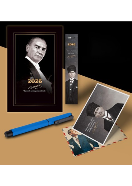 Gazi Paşa Atatürk Ajandası Ayraç Kartpostal Kalem - Mavi