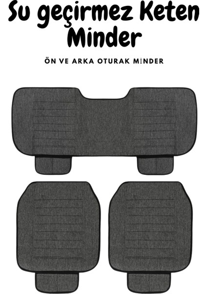 Dacia Duster 2018 ve Sonrası Uyumlu Lüks Kalite Sıvı Geçirmez Keten Oturak Minder 3'lü Füme