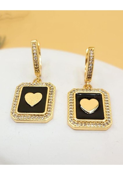 Siyah Kalp Işıltısı Küpe