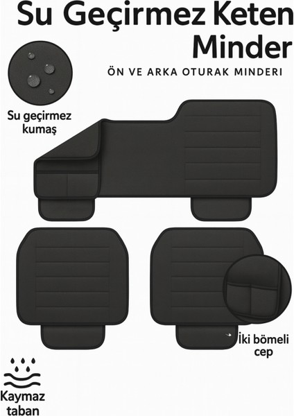 Skoda Octavia (2004 Öncesi) 1996–2004 Uyumlu Lüks Kalite Sıvı Geçirmez Keten Oturak Minder 3'lü Füme indirimleri