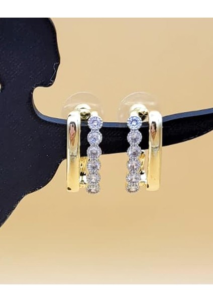 Modern Taş Detaylı Kıvrık Çubuk Küpe