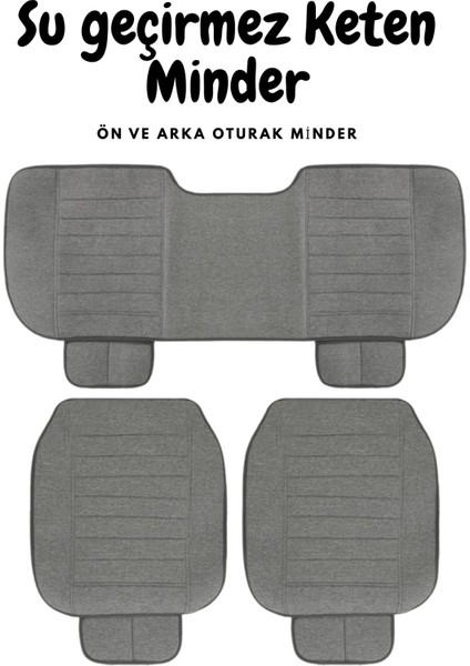 Kia Sao Penza 1991–2000 Uyumlu Lüks Kalite Sıvı Geçirmez Keten Oturak Minder 3'lü Gri