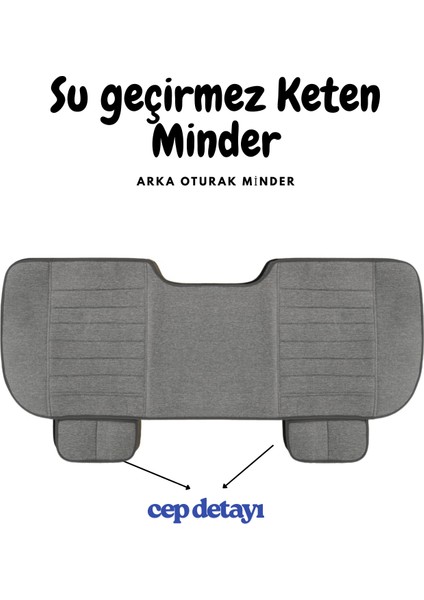Kia Sao Penza 1991–2000 Uyumlu Lüks Kalite Sıvı Geçirmez Keten Oturak Minder 3'lü Gri modelleri
