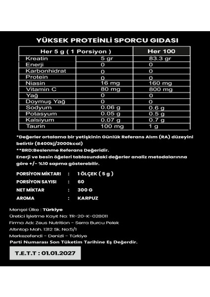 Creatine 300 gr Monohyrate Mikronized-Karpuz-Aroma fiyatları