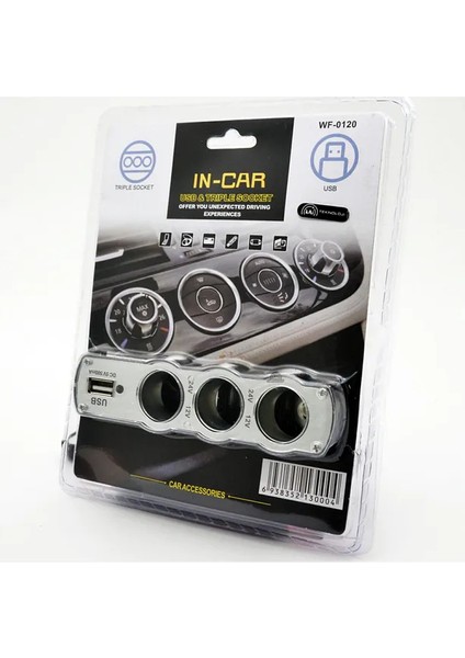 Renault 22 Uyumlu 3 Port + 1 USB Oto Araç Çakmaklık Çoğaltıcı Çoklayıcı