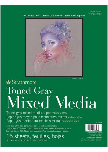 Toned Gray Mixed Media, 400'LÜ Serisi, Gri, Geri Dönüştürülmüş Karışık Medya Kağıdı, 300 G/m², Kısa Tarafı Yapıştırılmış Blok, 23 x 31 Cm, Gri, 15 Yaprak