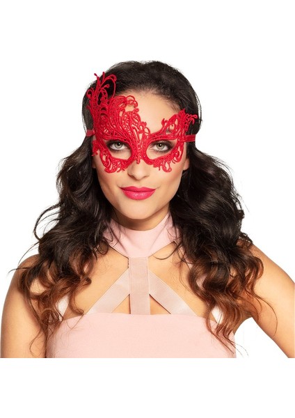 Kırmızı Renk Dantel Örgü Işlemeli Parti Maskesi Model 1 (4915) fiyatları
