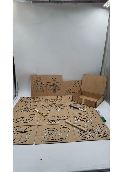 Ahşap Montessori Çizim Seti Böcekler Kutulu 15 Adet