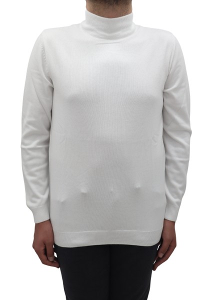 Fistan Store Erkek Beyaz Düz Spor Kesim Normal Kalıp Yarım Balıkçı Yaka Kışlık Kazak