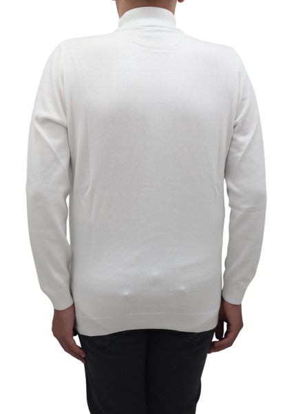 Fistan Store Erkek Beyaz Düz Spor Kesim Normal Kalıp Yarım Balıkçı Yaka Kışlık Kazak modelleri