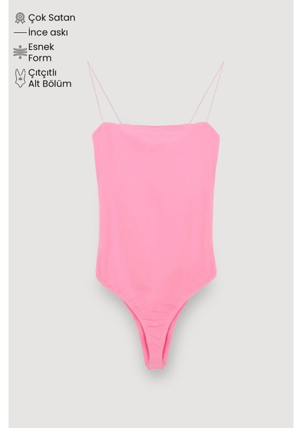 Çıtçıtlı Ince Askılı Bodysuit Pembe