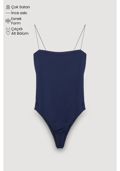 Çıtçıtlı Ince Askılı Bodysuit Lacivert