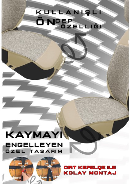 Ford Puma 2020–2024 Uyumlu Sport Seri Sıvı Geçirmez Keten Oturak Minder 7'li Bej modelleri