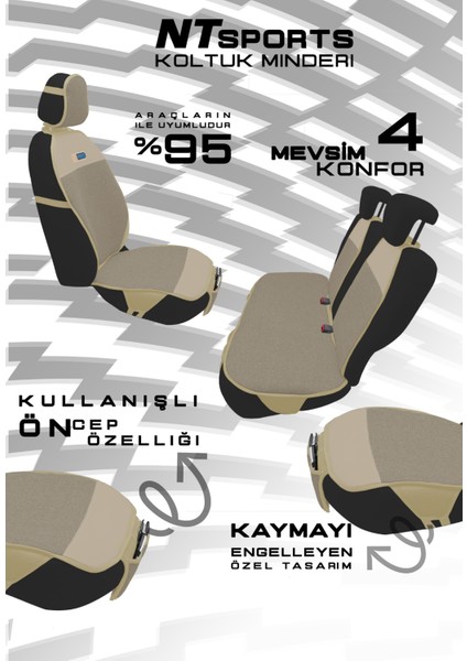 Mitsubishi Asx Jeep 2010-2016 Uyumlu Sport Seri Sıvı Geçirmez Keten Oturak Minder 7'li Bej fırsatları