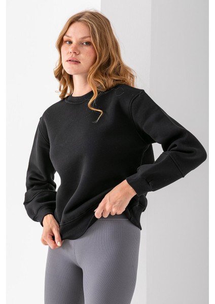 Kadın Bisiklet Yaka Kol Parçalı 3ip Şardonlu Sweatshirt Siyah - 2513 modelleri