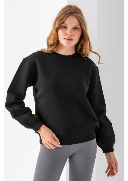 Kadın Bisiklet Yaka Kol Parçalı 3ip Şardonlu Sweatshirt Siyah - 2513 fırsatları