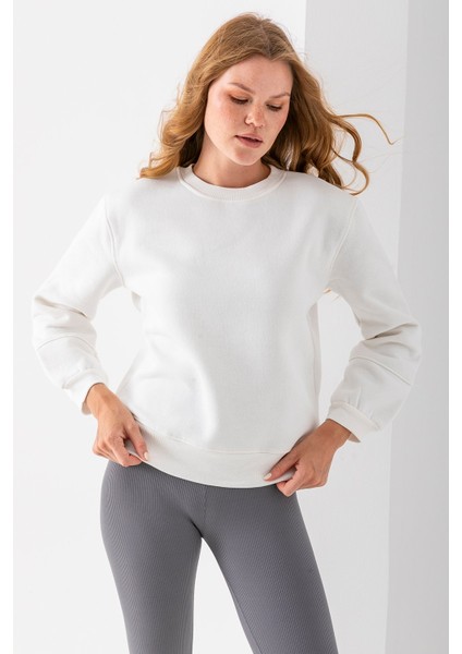 Kadın Bisiklet Yaka Kol Parçalı 3ip Şardonlu Sweatshirt Beyaz - 2513 fiyatları