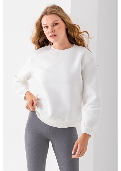 Kadın Bisiklet Yaka Kol Parçalı 3ip Şardonlu Sweatshirt Beyaz - 2513 modelleri