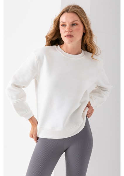 Kadın Bisiklet Yaka Kol Parçalı 3ip Şardonlu Sweatshirt Beyaz - 2513 fırsatları