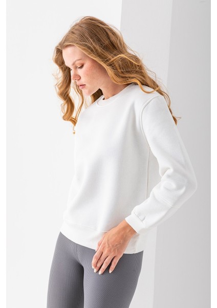 Kadın Bisiklet Yaka Kol Parçalı 3ip Şardonlu Sweatshirt Beyaz - 2513 indirimleri