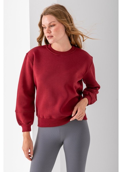 Kadın Bisiklet Yaka Kol Parçalı 3ip Şardonlu Sweatshirt Bordo - 2513 fiyatları