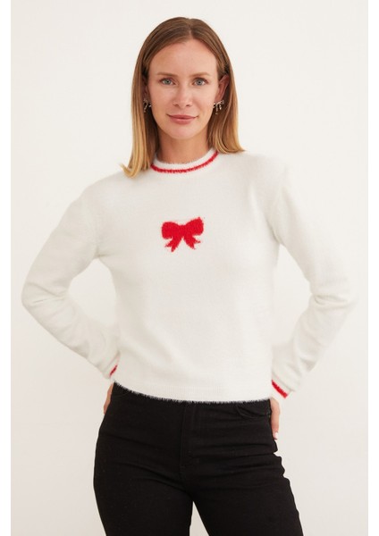 Kurdele Desenli Bisiklet Yaka Sakallı Kazak