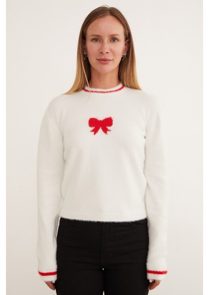 Kurdele Desenli Bisiklet Yaka Sakallı Kazak