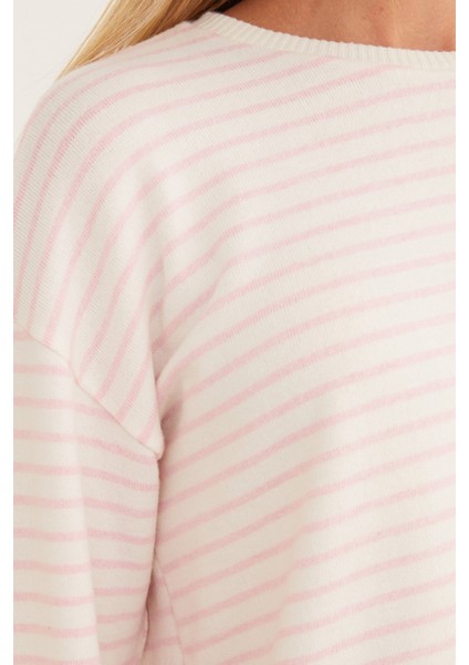 Çizgili Crop Triko Bluz indirimleri