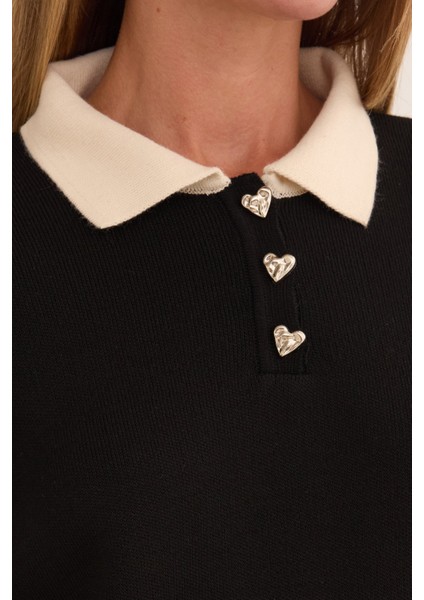 Basic Gömlek Yaka Yarım Düğmeli Triko Kazak