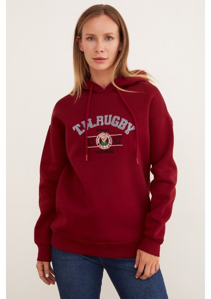 3 Iplik Rugby Nakışlı Kapüşonlu Sweatshirt modelleri