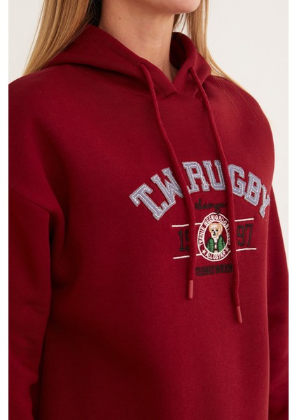3 Iplik Rugby Nakışlı Kapüşonlu Sweatshirt indirimleri